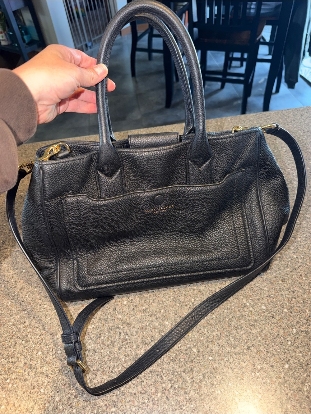 Marc Jacobs Empire City Black Pebbled Leather Satchel Tote